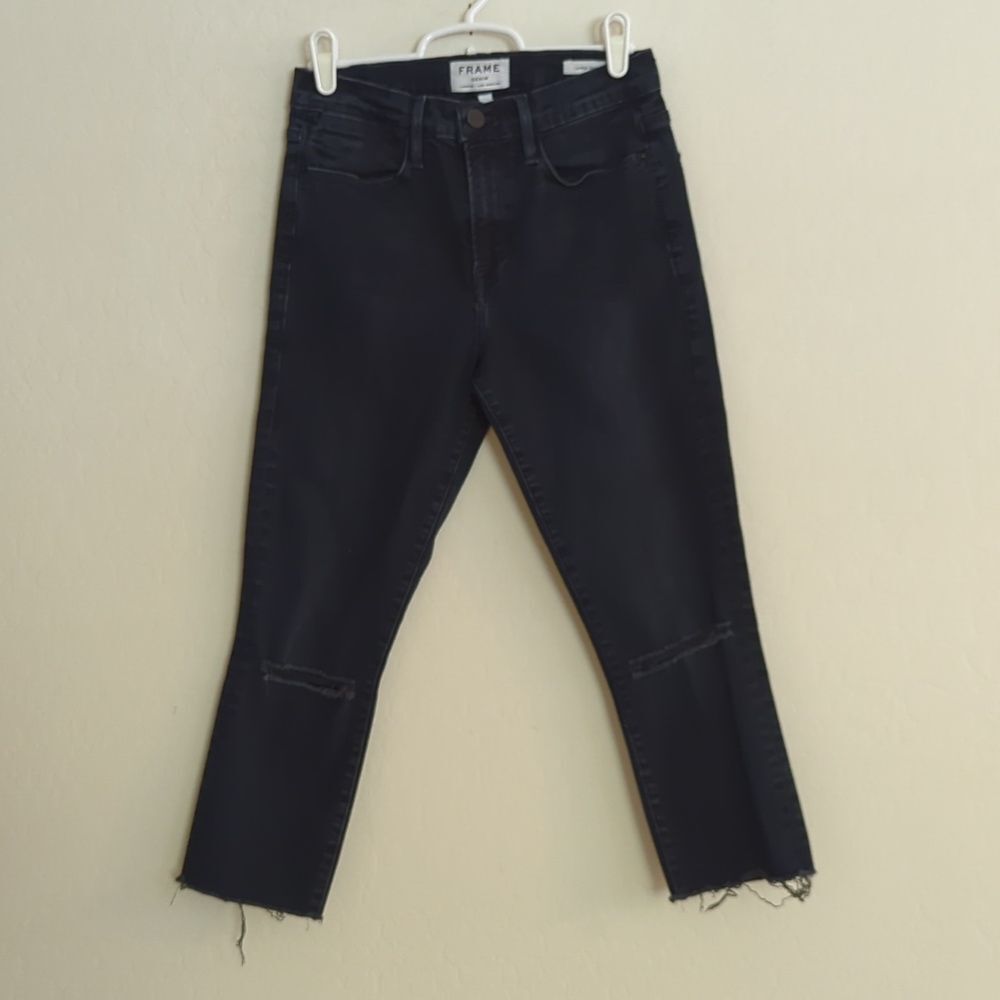 Frame Denim Le High Skinny Crop Capri Distressed Sterling Dark Wash - Size 28